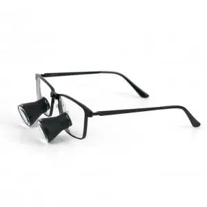 Side-angle product view of rectangular professional loupes